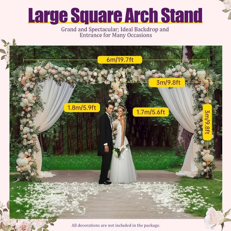 Set de 3 x 6 m, pour mariage, décoration de mariage, support pour fond de scène avec bases en acier inoxydable lestées pour fêtes de mariage, fond photographique, 3 x 6 m (1/5)