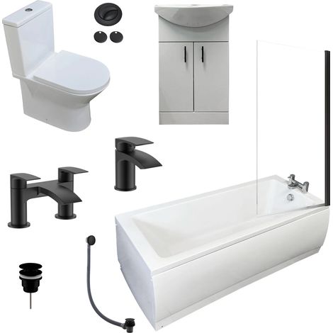 Complete Bathroom Suite with Siera Bath + Screen + Vanity + Toilet + Black Taps, Without Shower Valve (1/5)