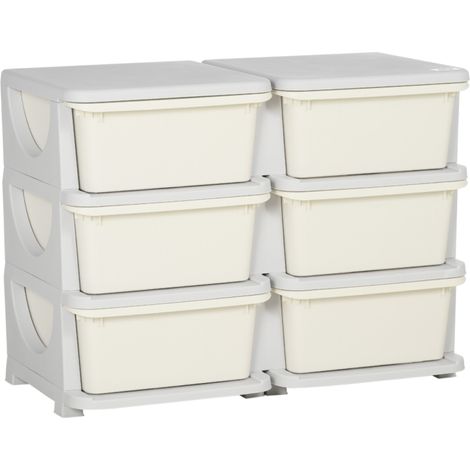 Meuble de Rangement Enfant 6 Tiroirs Amovibles Organisateur Jouets en Plastique 75 x 37 x 56,5 cm Crème (1/5)