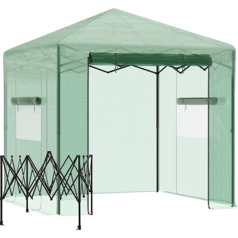 Serre/Culture de tomates avec porte et fenêtre enroulables, acier PE, vert foncé, 238 x 178 x 240 cm, pour une culture optimale des plantes (1/5)
