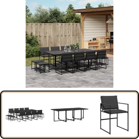 13-tlg. Garten-Essgruppe mit Kissen Schwarz Textilene - Gartentisch - Gartenmöbelset - Esstisch - Gartenstühle - Gartenhocker