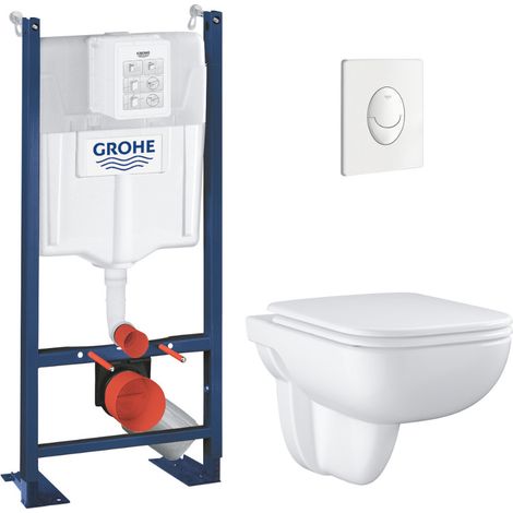 Rapid SL Project pack WC bâti autoportant + WC suspendu sans bride Grohe avec abattant SoftClose + plaque (GRRGRSEWR01FR-FS)