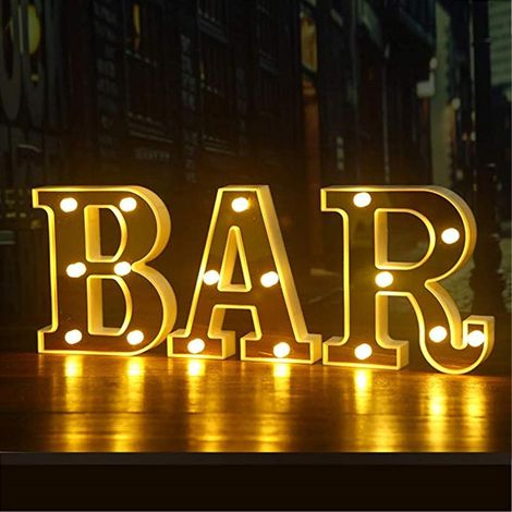 1 pièce lettres lumineuses à led, 22x17x4 cm, alimentées par piles aa, pour décoration murale de bar, fête ou événement