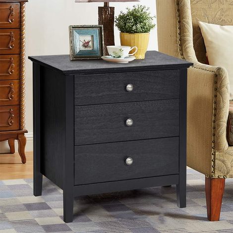 COSTWAY Comodino con 3 Cassetti, Comodino Moderno con 3 Cassetti, Tavolino di Legno, Con Ampio Spazio per Casa, Ufficio, Salone, Camera da letto, 60 x 45 x 66 cm (Nero) (1/5)