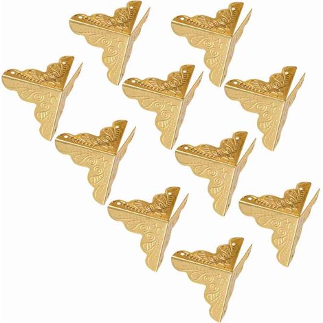 Corner Decorative Protectors pour Boîtes Bois et Bijoux - 12 Pièces Angle Métal Doré (1/5)