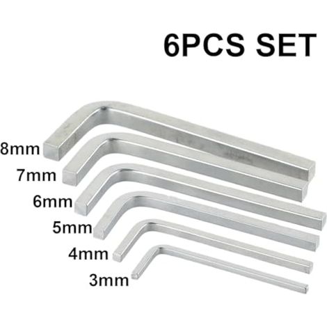 Lot de 6 clés à tête carrée en forme de L en acier au chrome vanadium pour vis à trou de poche, 3 à 8 mm (1/4)