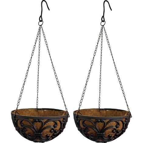 Set of 2 Cast Iron Garden Hanging Basket Planters (25.5cm) (1/5)