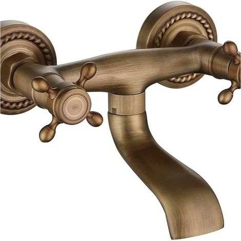 Robinet mitigeur mural en cuivre antique pour lavabo, à débit continu, double trou, eau chaude et froide (1/5)