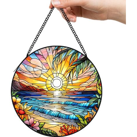 30 cmAttrape-soleil en vitrail fleurs, décoration fenêtre lumineuse suspendue, idée cadeau femme (1/5)