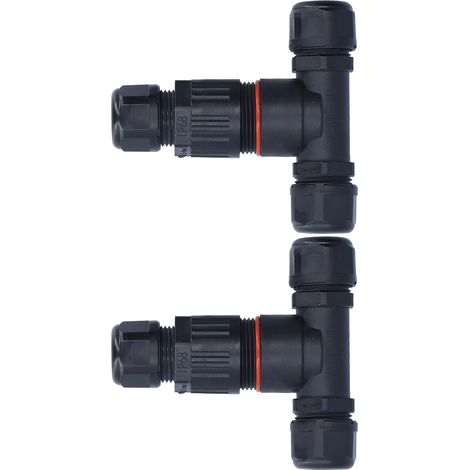 Lot de 2 boîtier de dérivation étanche IP68 3 voies type T nylon laiton nickelé 450V 32A pour éclairage extérieur led jardin cour (1/5)