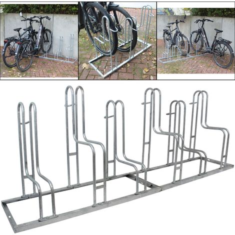 Fahrradständer für 6 Fahrräder höhenversetzt 210 x 75,5 cm Stahl feuerverzinkt grau 2x3 Bodenparker Reihenparker