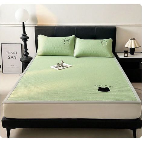 Drap de lit en soie glacée verte, broderie, doux, lavable en machine, 1 drap et 2 taies d'oreiller, 180 x 200cm (1/3)
