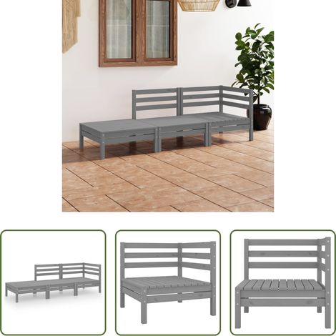 Canapé extérieur - Salon de jardin 3 pcs Gris Bois de pin massif (1/5)
