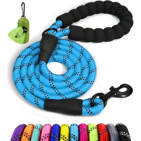 1 - Laisse Chien - Corde Nylon - Poignée Rembourrée Et Fils Réfléchissants - Pour Promenade Et Randonnée Chiens Grandes Tailles - Bleu - 180x1.2cm (1/5)