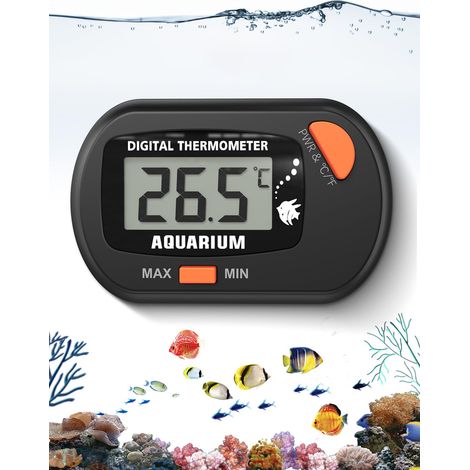 Thermomètre Aquarium Sans fil, Thermomètre d'aquarium numérique LCD de température de l'eau pour aquarium, reptile marin, terrarium (Noir) (1/5)