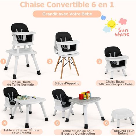 Chaise haute bébé 6 en 1, siège repas évolutif avec tablette réglable 3 positions et harnais 5 points (1/5)