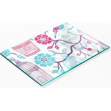Tablero de vidrio elegante y duradero con estampado de jaula de pájaros, 80x52 cm. (1/5)
