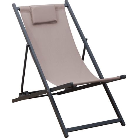 Sedia a Sdraio Pieghevole Rebecca Mobili Sarson 93x58x92 Poliestere Alluminio Beige Grigio Scuro (1/5)
