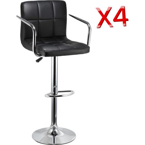 Aqrau Lot de 4 Tabourets de Bar Bistrot Cuisine en Similicuir Siege: 43.5 x 38 x 8 cm Rotatif a 360° Hauteur Reglable 93 -114 cm
