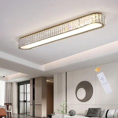 Modern Rectangle Crystal LED Flush Mount, 98cm Dimmable Ceiling Light with Remote Control for Kitchen, Closet & Entryway (1/5)