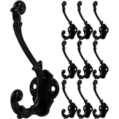 Filiyano-Lot de 10 crochets muraux antiques, robustes, pour vêtements, à fixer au mur [DB] Noir 9,40 x 5,10 x 2,90 cm (1/4)