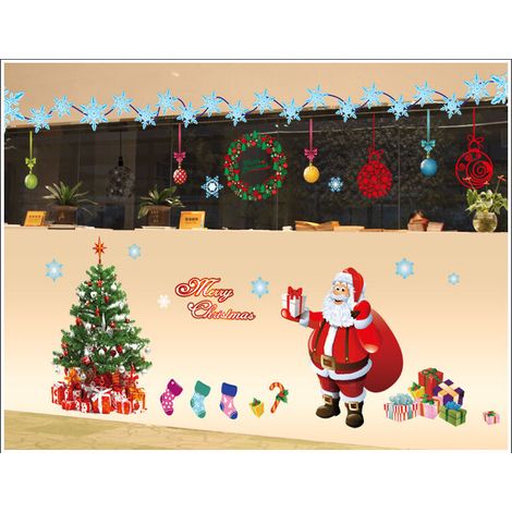 Christmas Window Stickers Big Santa Claus Christmas Tree Snowflake Christmas Window Stickers Double Sided Reusable Static PVC Window Stickers Christmas Decoration (Red) (1/5)