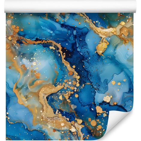 Carta da parati blu inchiostro, turchese e oro per soggiorno e camera da letto, 50x1000 cm (1/5)