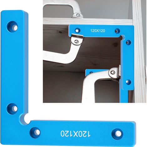 Lot de 2 équerres de positionnement 90° aluminium 120x120mm serre-joints d'angle L bleu bricolage bois (1/5)