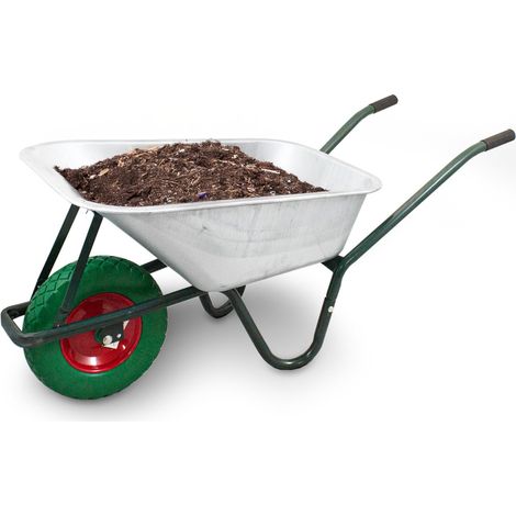 Schubkarre 100L / 250Kg Schubkarren Schiebkarre Bauschubkarre Verzinkt mit PU Rad 4.80/4.00-8 mit Achse (Grün) (1/5)