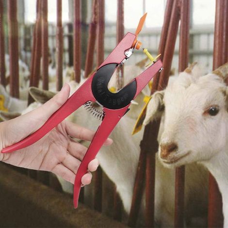Pince applicateur pour étiquettes d'oreille pour bétail, cochon, chèvre, mouton, animaux - Outil universel - Pince perforatrice - Fournitures agricoles (rouge) (1/5)