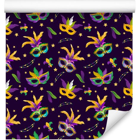 Carta da parati Mardi Gras color prugna e oro per soggiorno e camera da letto 50x1000 cm (1/5)