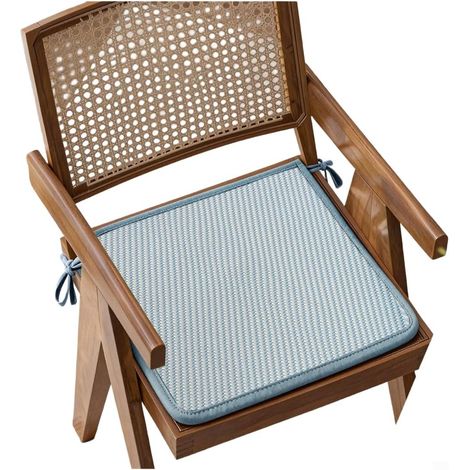 Tapis de siège de voiture en rotin synthétique respirant pour siège de bureau avec flux d'air antidérapant à pois gris 40 x 40 cm (bleu) (1/5)
