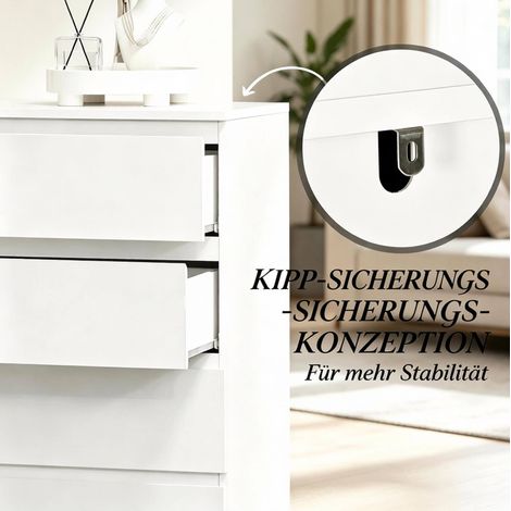 Commode murale blanche avec 6 tiroirs sans poignées, rangement moderne et fonctionnel en panneau de particules (1/5)