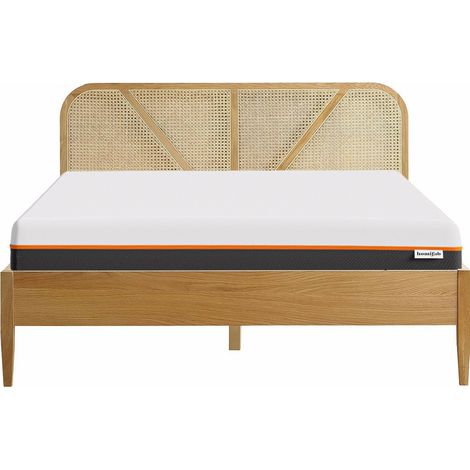 Ensemble lit 140x190 en bois et cannage Leonie + Matelas mousse gel à mémoire de forme, double confort - Dual Confort (1/5)