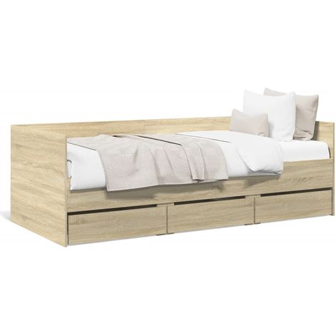 Lit de jour et tiroirs chêne sonoma 100x200 bois ingénierie (1/5)