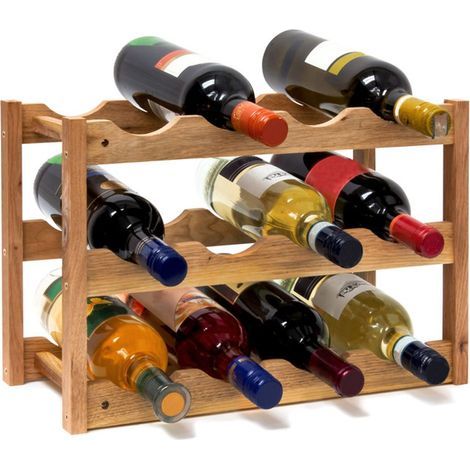 Casier à vin range bouteilles horizontal 3 étages de 4 bouteilles pour 12 bouteilles en bois étagère à bouteilles de (1/4)