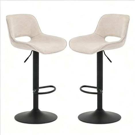 Set mit 2 drehbaren Barhockern aus beigem Leinen mit Metallgestell, MODENUIT (1/5)