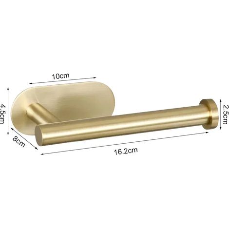 (Golden Standard) Porte-papier toilette auto-adhésif en acier inoxydable doré, fixation murale, distributeur de rouleau de papier toilette sans perçage, crochets pour papier toilette (1/5)