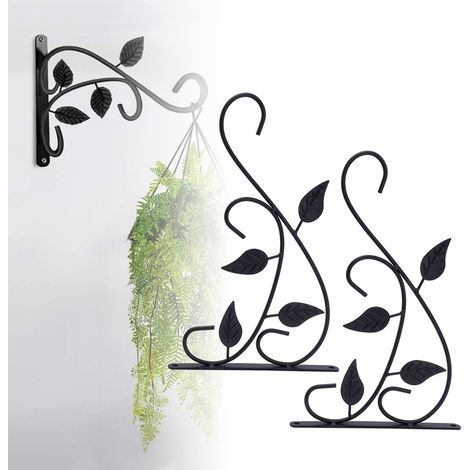 Lot de 2 paniers suspendus muraux en fer forgé pour balcon, jardin et pot de fleurs. Crochet de suspension pour pots de fleurs d'extérieur. (1/5)