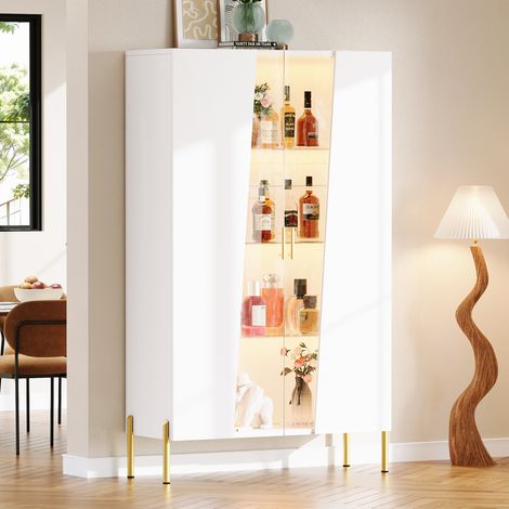 DESMIU Vitrine LED avec Porte Asymétrique, 3 Étagères Réglables, pour Salon, MDF et Verre, Blanche, 72 × 40 × 145 cm (1/5)