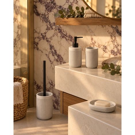 Set Accessori Bagno Venice 4 Pezzi Poliresina Beige e Nero Opaco EXA4789 (1/5)
