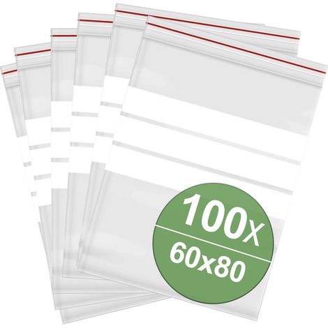 Sachet à fermeture pression avec bande d'inscription (l x H) 60 mm x 80 mm transparent Polyéthylène