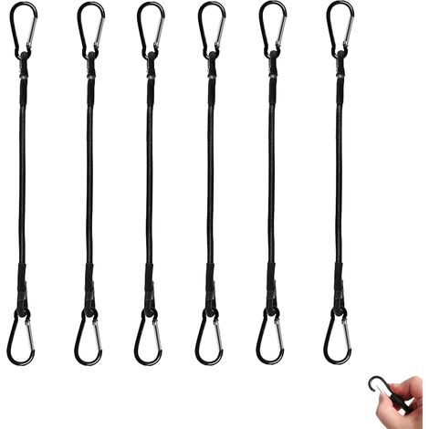 Lot de 6 tendeurs avec mousquetons, cordes élastiques de 30 cm de long (6 mm de diamètre), extenseurs robustes avec crochets pour camping, tente, bâche, reliure de bagages, voiture et moto (1/5)