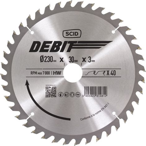 Lame de scie circulaire au carbure 230 mm – 40 dents – Alésage 30 mm – Épaisseur 3 mm – Pour bois dur et métal – Scid