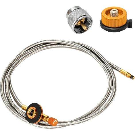 Kit adaptateur de cartouche de gaz de camping avec tuyau de raccordement de 150 cm, adaptateur de réchaud de camping, adaptateur de tuyau de camping pour réchaud de camping et barbecue (1/5)
