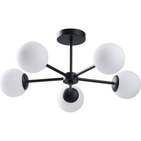 Plafoniera in metallo - L.58.5 x H.21 cm - Nero e bianco - SOFIA (1/4)