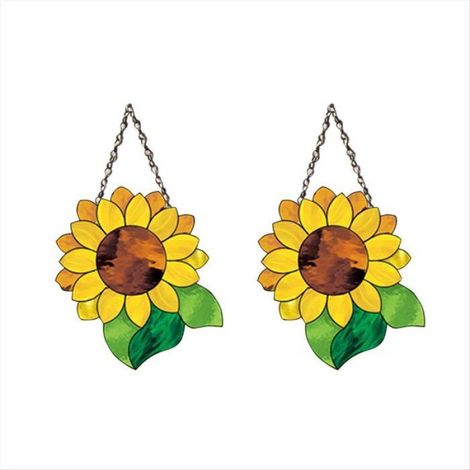 2 x Tenture de fenêtre, Motif tournesol, Acrylique résistant, Décoration lumineuse, Pour salon chambre cuisine (1/5)