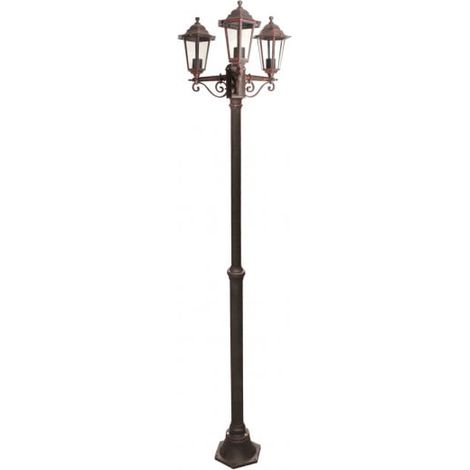 Lampadaire d'extérieur 3 têtes 3x60W E27 – Fonte d'aluminium rouille – Indice de protection IP43 – 210 cm de hauteur – Bricolage Direct (1/3)