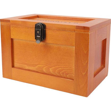 Boîte de rangement de bureau en bois multifonctionnelle avec serrure et clés pour articles de papeterie divers, finition cuite au four (1/5)
