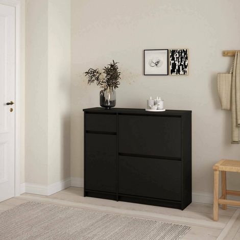 Dmora - Scarpiera Maxime, Mobile portascarpe, Armadio da ingresso multiuso, Mobiletto per calzature, 109x32 h93 cm, Nero (1/5)